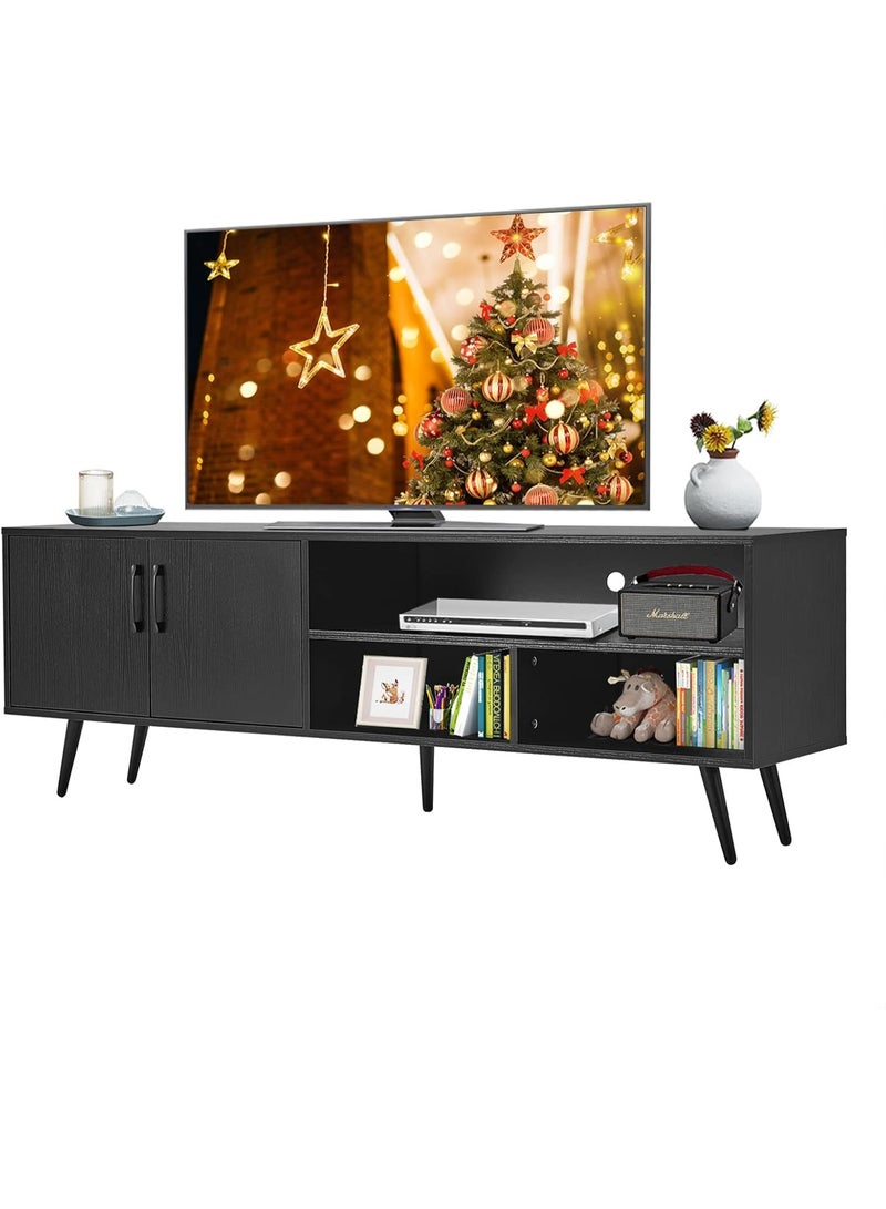 Panana 62.99" TV Stand Television Stands TV Console Unit with 3 Open Cubby and 2 Doors Big Storage Cabinets for Living Room Bedroom for TVs up to 70 Inches (Black) - Image 1